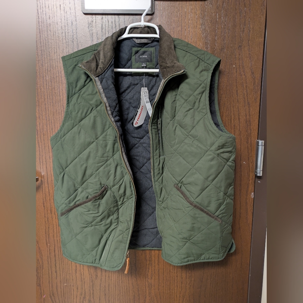 J.Crew Mens Sussex Quilted Vest Large Olive Green Zip Up PrimaLoft NWT - Picture 2 of 10